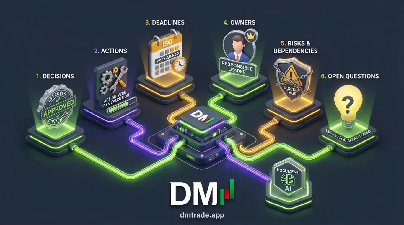 Infographic ដក Key Points, Decisions និង Actions