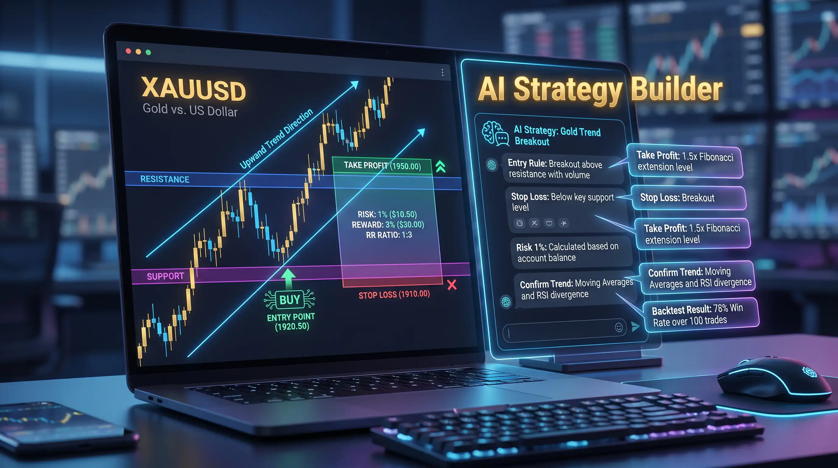 AI strategy backtesting chart illustration
