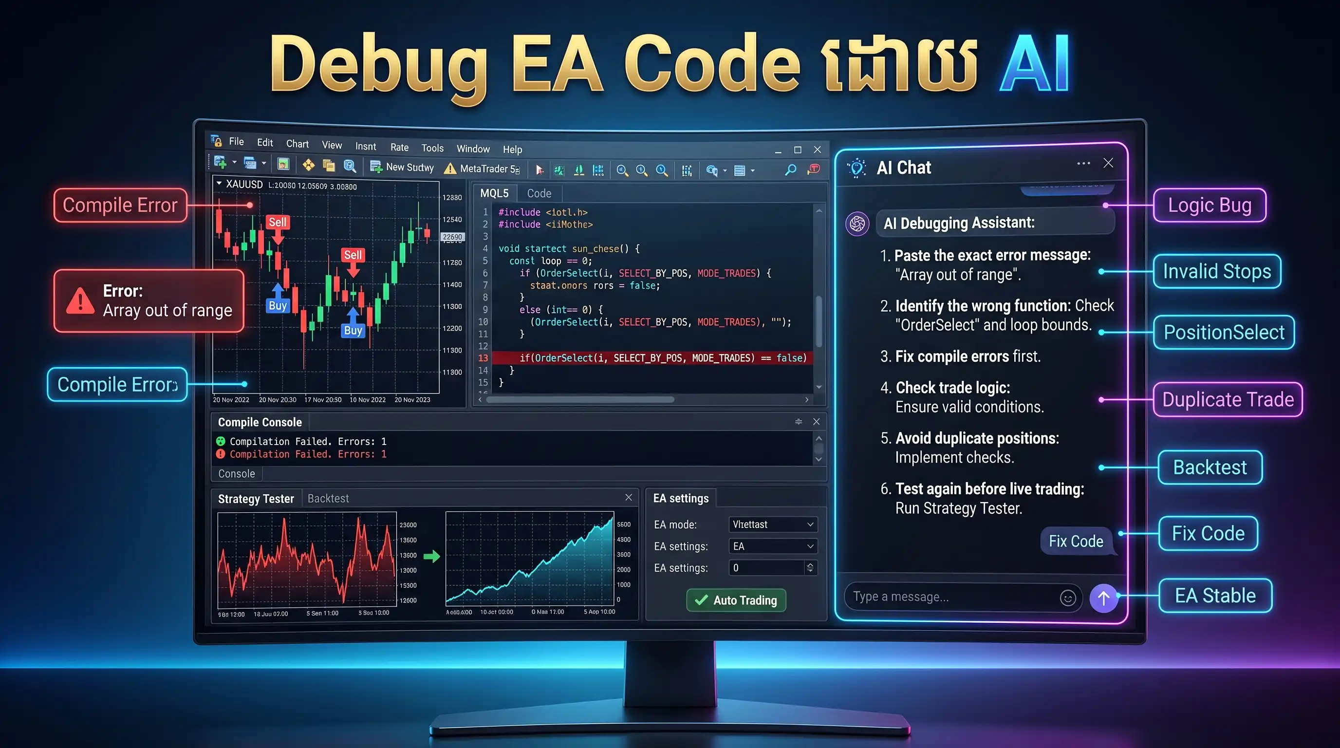 AI EA code debugging dashboard