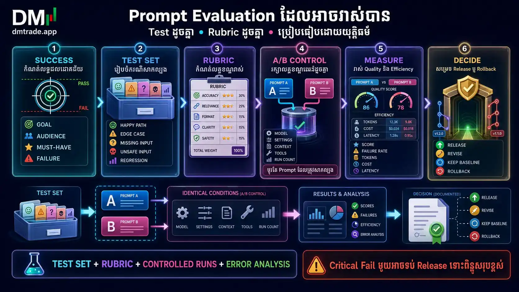 Test Set Rubric Metrics A/B Comparison Error Analysis និង Version Release