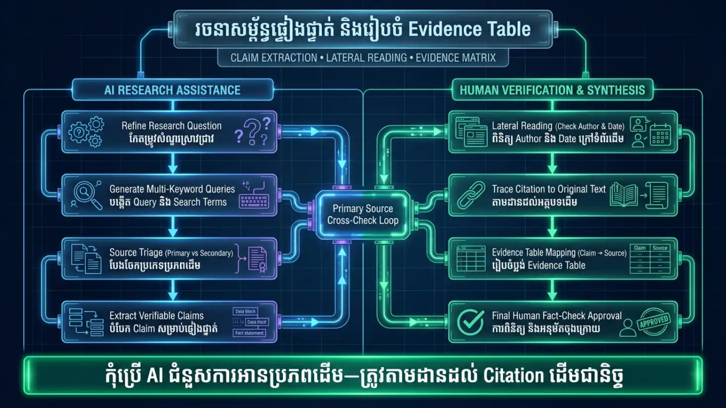 Diagram Research Question Search Claim Source Evidence Verify និង Synthesis